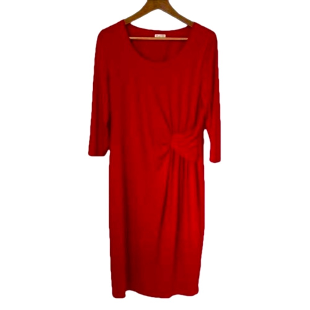 Planet Red 3/4 Sleeved Fitted Dress with Gathering at Left Waist. Size 10
